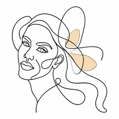 Continuous one line art beautiful woman vector logo design in simple minimal style Female face on abstract (24)