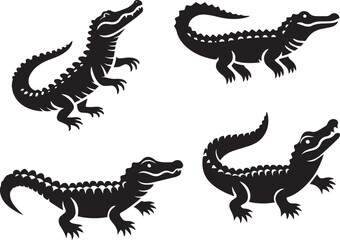 aligator icon set silhouettes vector illustration
