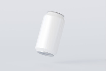 Template of tin can, drink, on white background isolated 3d rendering, cylindrical container for presentation of design and pattern. Mockup blank silver bottle soda or juice