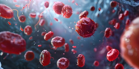 Fototapeta premium Basophils Releasing Histamine Mediators in Allergic Reactions An Immunology Concept. Concept Immunology Concepts, Allergic Reactions, Basophils, Histamine Mediators, Immunology Research