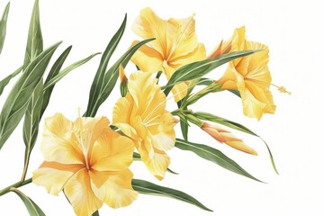 enchanting yellow oleander blossoms on pristine white background botanical illustration