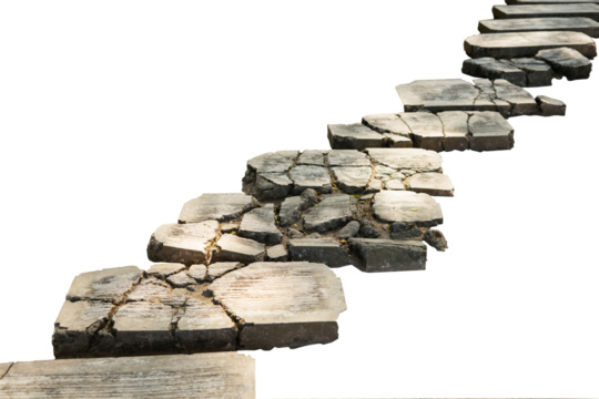 broken stone steps in the park isolated on white
