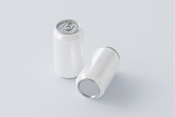 Template of tin can, drink, on white background isolated 3d rendering, cylindrical container for presentation of design and pattern. Mockup blank silver bottle soda or juice