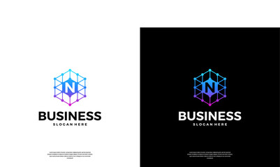 Letter N technology logo design. Abstract dot data connected logo template.