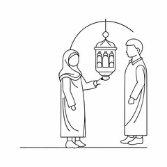 Continuous one line art ramadan kareem of islamic ornament lantern lamp (6)