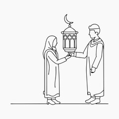 Continuous one line art ramadan kareem of islamic ornament lantern lamp (7)