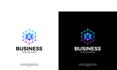 Letter X technology logo design. Abstract dot data connected logo template.