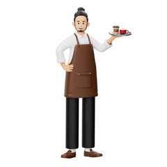 3D Character Male Barista Brings Coffee