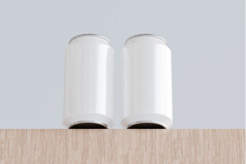 Soda can on wooden table white background isolated 3d rendering for mockup presentation minimalist showcase print or product display