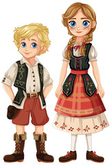 Boy and girl in traditional European attire