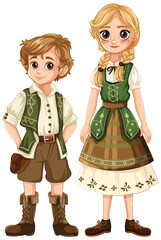 Children in traditional Bavarian clothing, smiling and standing
