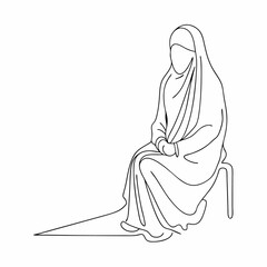 Continuous one line draw of young attractive middle east muslimah wearing burqa niqab cloth sitting on chair (10)