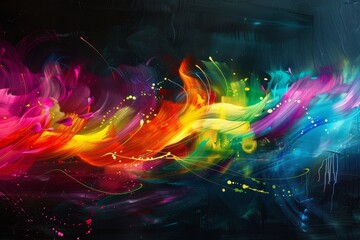 A fluid wave of neon hues cascading across the canvas, capturing the essence of movement and light in an abstract form