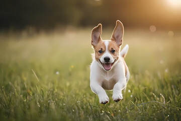 Dog running grass mouth open