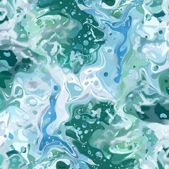 Obraz premium Seamless Pattern of Fresh Bubbles and Foam in Green and Blue Illustration, Creative Wallpaper for Computer and Mobile, Spring and Summer Seasons, AI-Generated High-Resolution Background