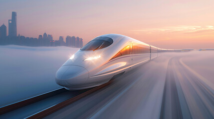 Obraz premium A train speeding over the city 