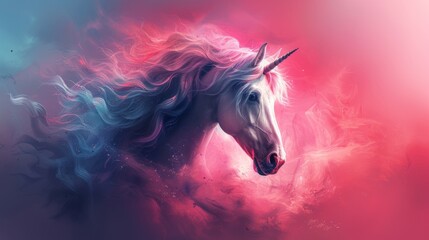 Naklejka premium Watercolor painting of a whimsical unicorn, copy space banner, vintage background 