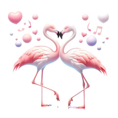 Obraz premium 3d pink flamingos kissing 