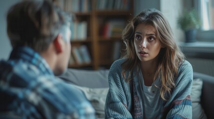 Social worker talking to a domestic violence survivor in a shelter