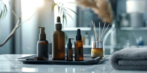 Fototapeta premium Luxurious Australian Skincare Products for Radiant Luminous Skin. Concept Skincare Routine, Radiant Skin, Luxurious Products, Australian Skincare, Luminous Glow