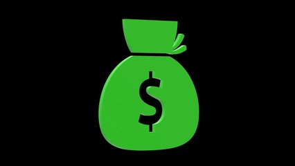 money bag dollar currency green set icon 3d illustration rotation