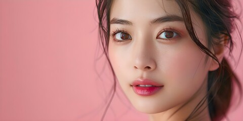 Fototapeta premium Korean women prioritize skincare for a beautiful radiant complexion. Concept Skincare routine, Korean beauty secrets, Radiant complexion, Beauty products, Healthy skin habits