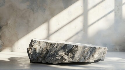 Chic gray template with a monolithic granite pedestal, light background highlighting form and texture