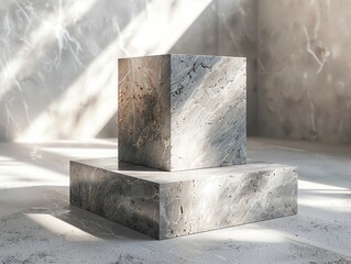 Contemporary gray template with a granite pedestal and sleek lines, light background emphasizing geometry