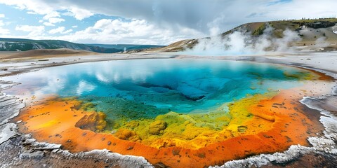 Vibrant geothermal wonderland with colorful hot springs and active geysers. Concept Geothermal Wonders, Hot Springs, Active Geysers, Colorful Landscapes, Vibrant Environment