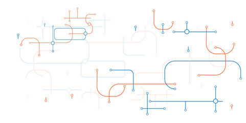 Vector Circuit connects lines and dots. Network technology and Connection concept. Circular elements in creative pattern with abstract geometric objects.