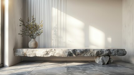 Modern gray template with a floating granite pedestal, light background creating a sense of space