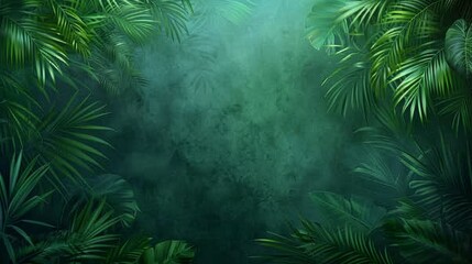 Mysterious jungle with lush green leaves and misty atmosphere, evoking the essence of tropical rainforest adventure.