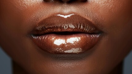 Naklejka premium The Beauty of Glossy lips: A closer look at the details of African-American women's skin