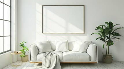 Minimalist Living Room with White Sofa and Plants