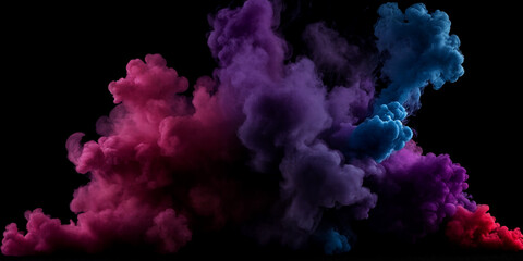 Fototapeta premium Vivid Clouds: An Enchanting Display of Multicolored Smoke Against a Deep Black Background