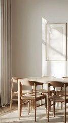 Cozy Minimalist Dining Room with Wooden Furniture and Natural Lighting