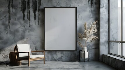 Elegant 3D Rendered Frame and Chair in Minimalist Interior Setting