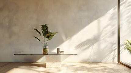 Elegant Glass Foyer Table in Minimalist Home Interior 3D Render