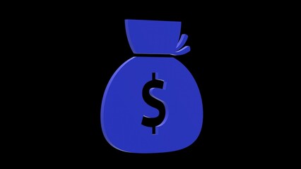 money bag dollar currency blue set icon 3d illustration rotation