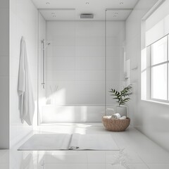 Elegant and Serene Minimalist Bathroom Design with Walk-In Shower