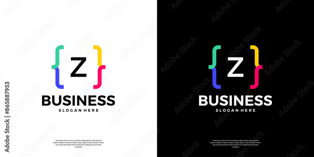 Wall mural colorful coding logo icon. letter z logo with modern code programing symbol logo design.