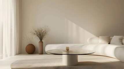 Elegant Minimalist Glass Coffee Table in Modern Lounge Home Mockup 3D Render