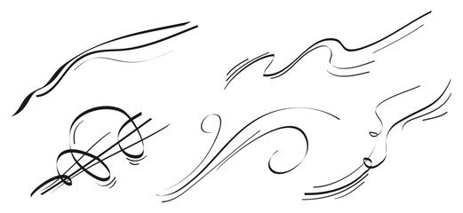 Doodle wind blow, gust design isolated on white background. vector hand drawn illustration