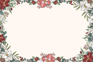 Hand Drawn Christmas Flower Frame Background