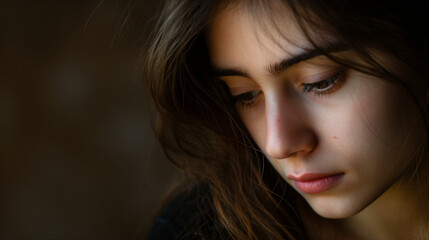 Fototapeta premium Lonely young woman with sad expression