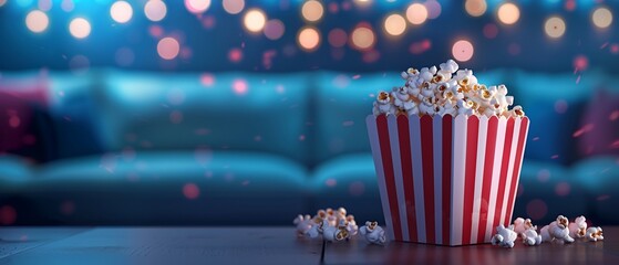 Closeup of home theater birthday movie night, popcorn and snacks, cozy setting, digital painting, inviting and detailed