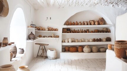 Decorating Rustic Pottery in a White Room