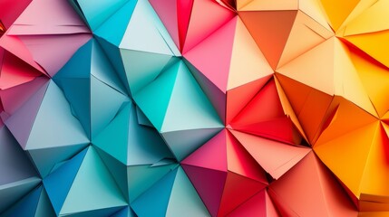 Obraz premium Abstract background made of colorful origami paper sheets 3d ilustration, shape background, glowing glossy hyper realistic.