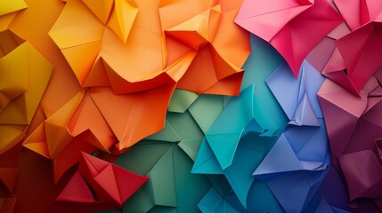 Obraz premium Abstract background made of colorful origami paper sheets 3d ilustration, shape background, glowing glossy hyper realistic.