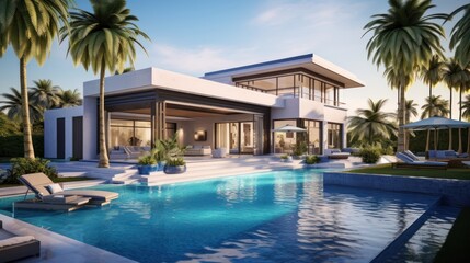 Elegant home with blue pool, 